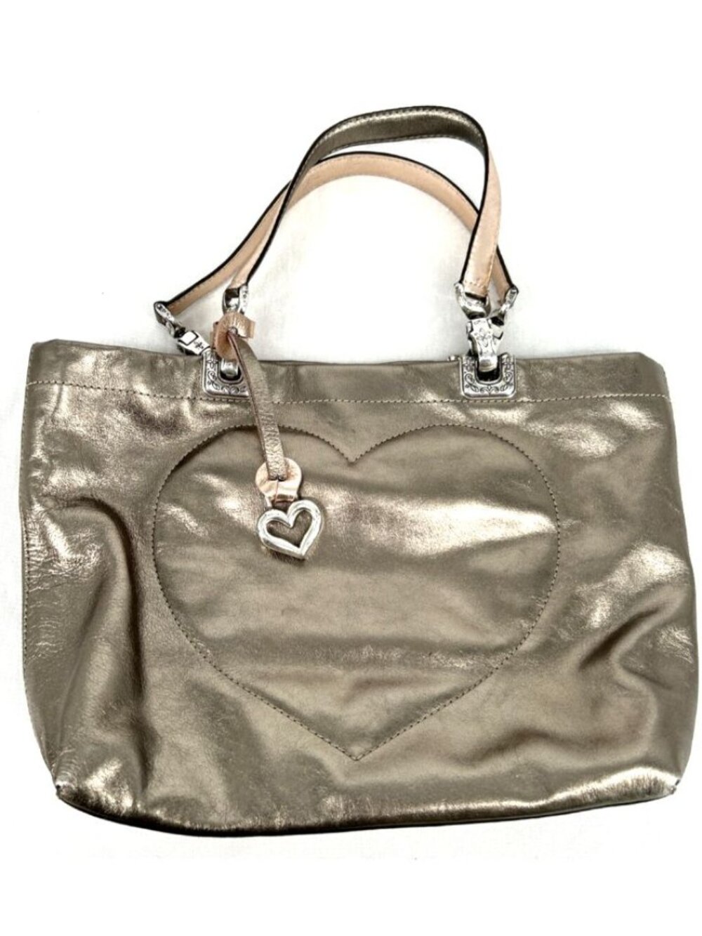Brighton Handbag Purse Metallic Leather Floral Interior Gold Tone 12 x 8" Vtg